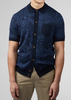 Ben Sherman Swirl Jacquard Short Sleeve Knit Button-Up Shirt