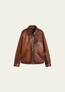 Berluti Men's Jour Patina Leather Full-Zip Blouson Jacket