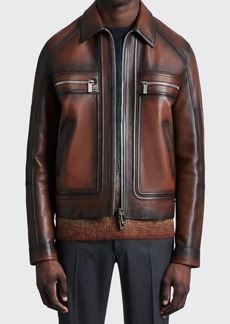 Berluti Men's Patina Leather Blouson Jacket