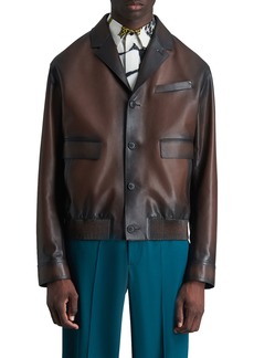 Berluti Men's Rochefort Varnished Leather Bomber Jacket