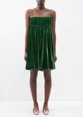 Bernadette - Birgit Gathered Velvet Dress - Womens - Dark Green