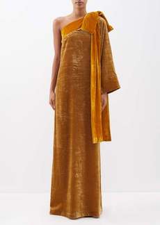 Bernadette - Nel One-shoulder Bow-appliqué Velvet Gown - Womens - Gold