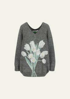 BERNADETTE Domenica Flower Intarsia Oversized Wool Sweater
