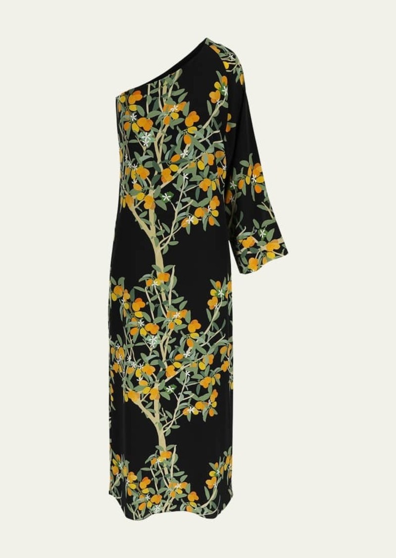 BERNADETTE Lola One-Shoulder Kumquat Print Midi Dress