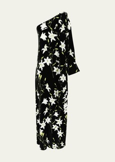 BERNADETTE Nel Velvet Floral One-Shoulder Dress with Bow Shoulder