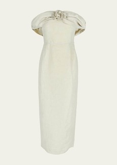BERNADETTE Serena Off-Shoulder Rosette Linen Dress