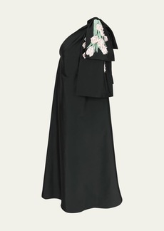 BERNADETTE Winnie One-Shoulder Floral-Embroidered Dress with Bow Shoulder