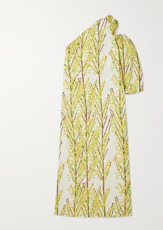 BERNADETTE Lucette One-sleeve Cold-shoulder Floral-print Taffeta Gown