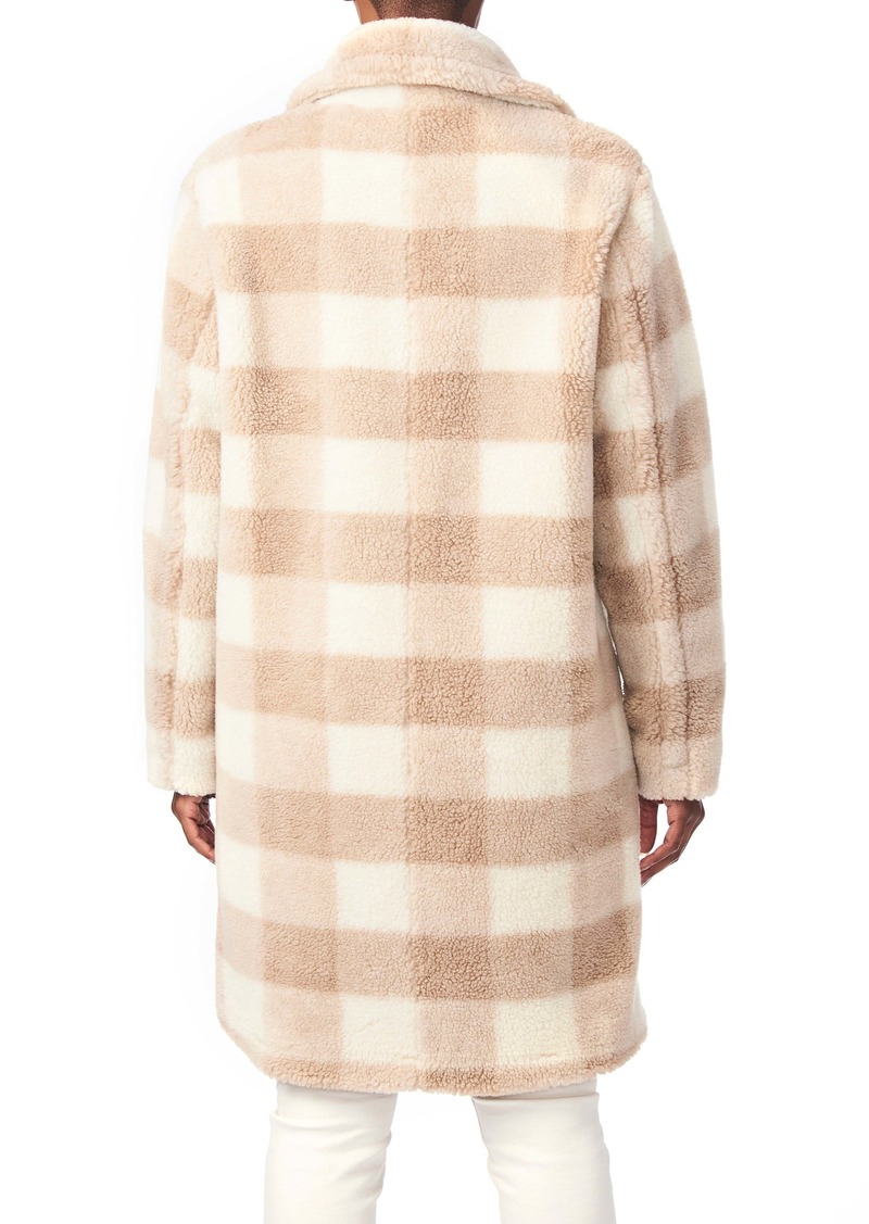 bernardo check teddy faux fur coat