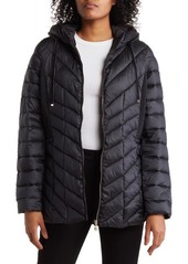 Bernardo Ecoplume™ Hooded Packable Puffer Jacket in Black at Nordstrom