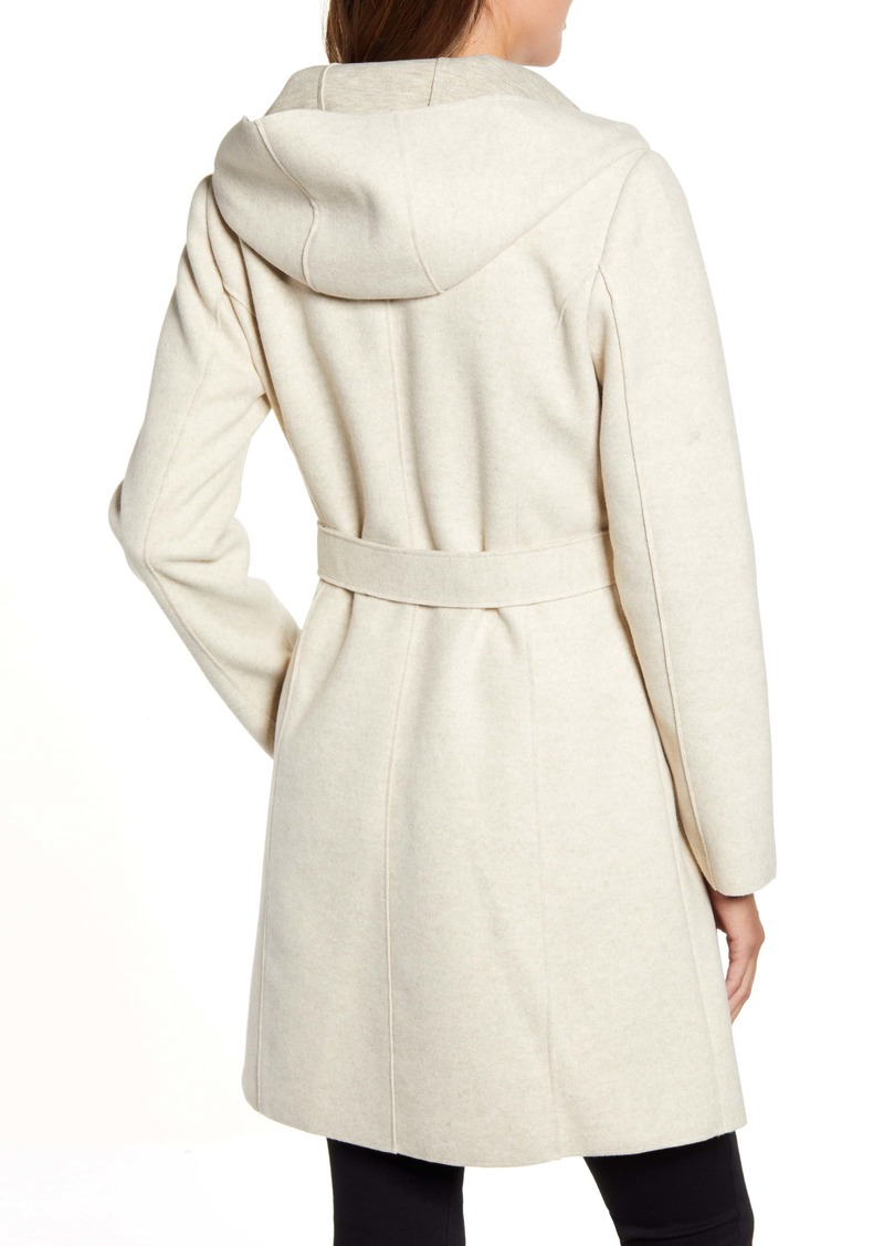 bernardo hooded faux wrap coat