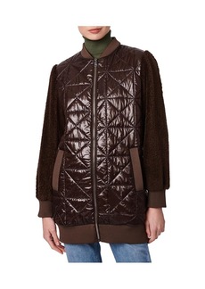 Bernardo Women's Light Weight Quilted Jacket with Faux Fur Sleeves - Chocolate