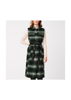 Bernardo Women's Long Plaid Wool Vest - Green plaid