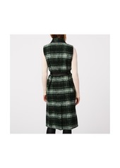 Bernardo Women's Long Plaid Wool Vest - Green plaid