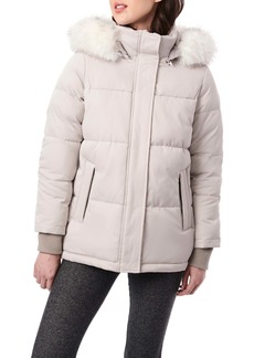 Bernardo Heavy Puffer with Faux Fur Trim Hood