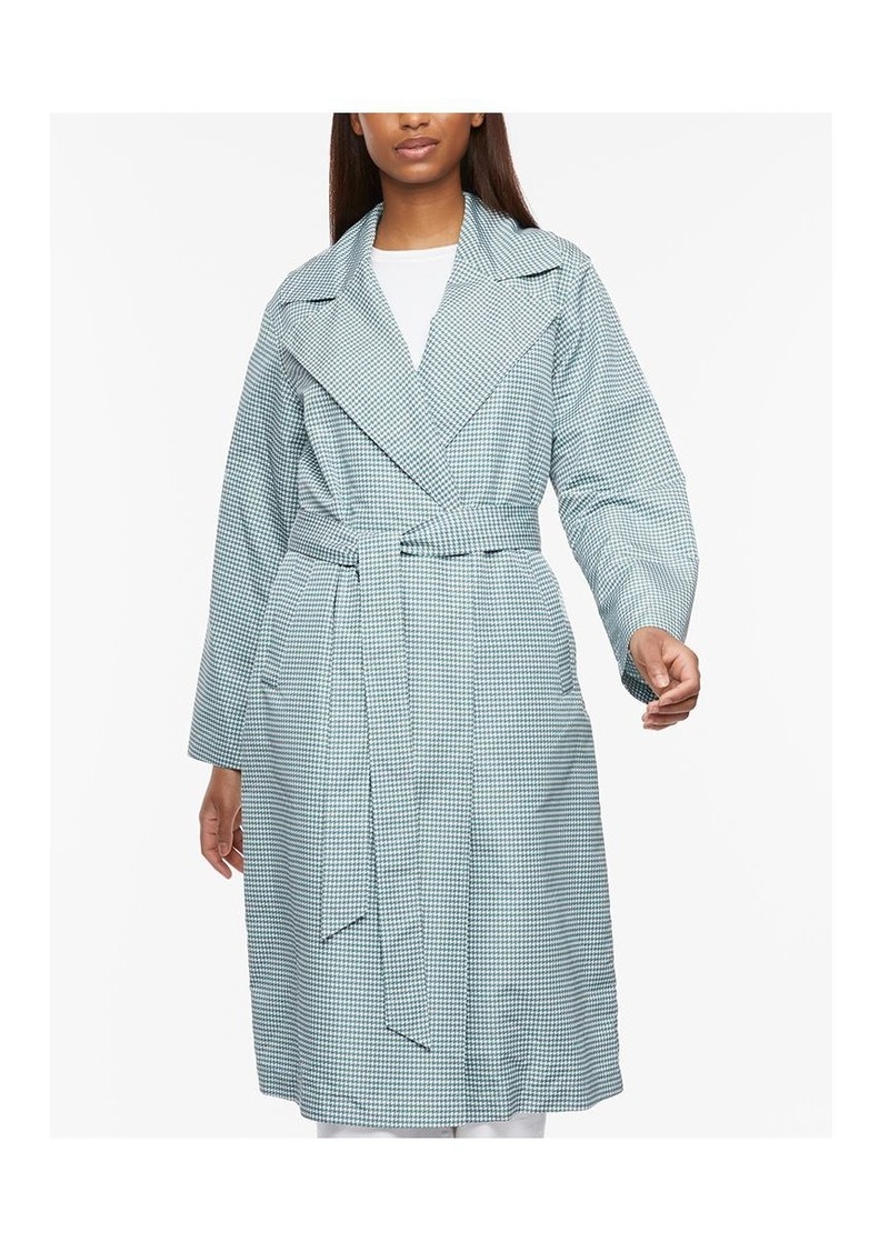 Bernardo Hounds tooth Rain Trench Coat - Teal houndstooth