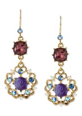 Betsey Johnson Antique Gold-Tone Flower Medallion Crystal Drop Earrings
