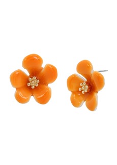 Betsey Johnson Enamel Tropical Flower Stud Earrings - Orange