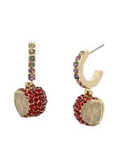 Betsey Johnson Faux Stone Apple Charm Huggie Earrings - Red/Gold