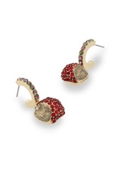 Betsey Johnson Faux Stone Apple Charm Huggie Earrings - Red/Gold