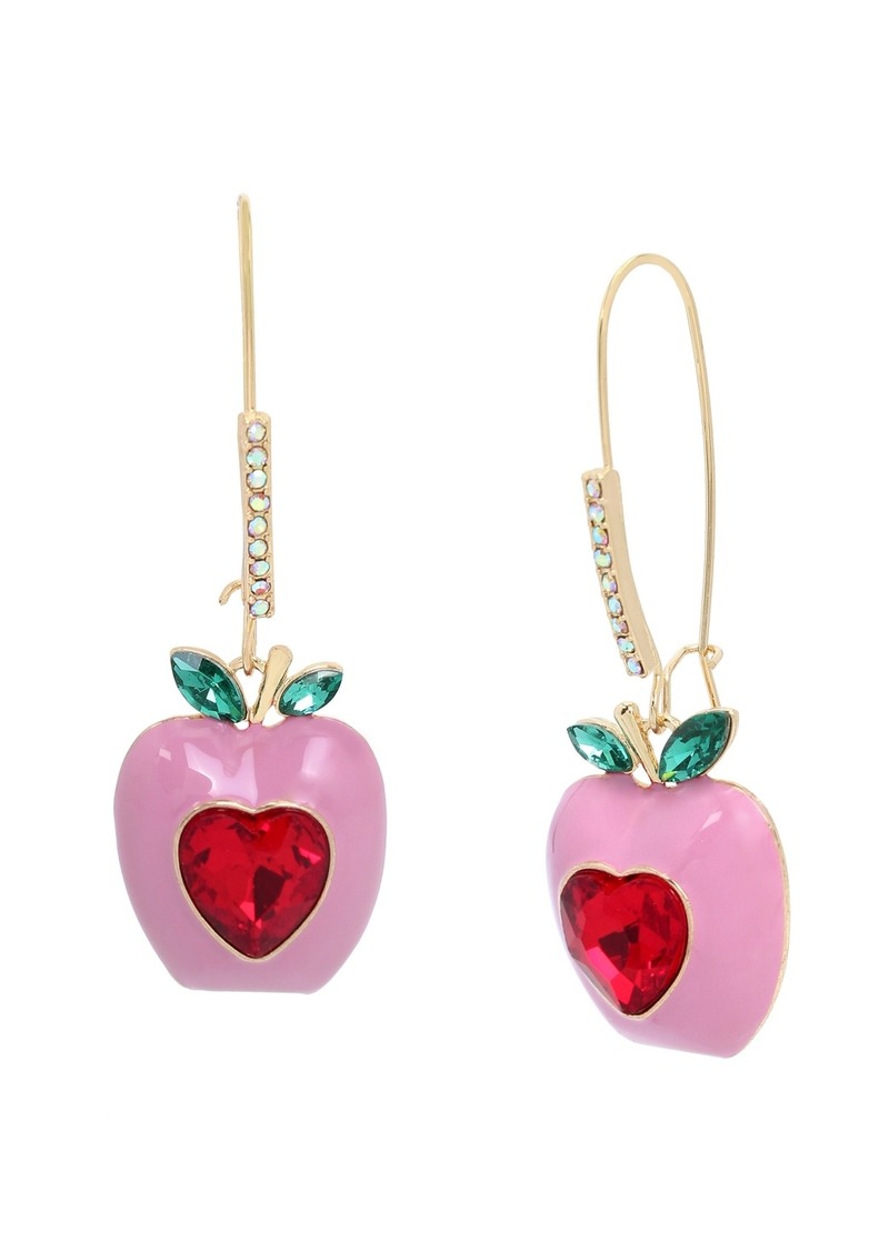 Betsey Johnson Faux Stone Apple Dangle Earrings - Pink