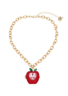 Betsey Johnson Faux Stone Back To School Apple Pendant Necklace - Red