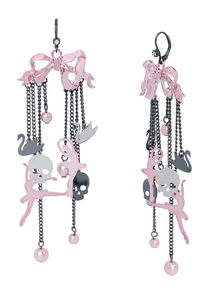 Betsey Johnson Faux Stone Bow Ballerina Chandelier Earrings - Pink/Hematite