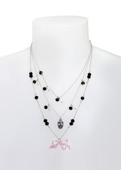 Betsey Johnson Faux Stone Bow Skull Layered Necklace - Pink/Rhodium