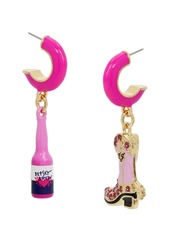 Betsey Johnson Faux Stone Cowgirl Mismatch Charm Huggie Earrings - Pink