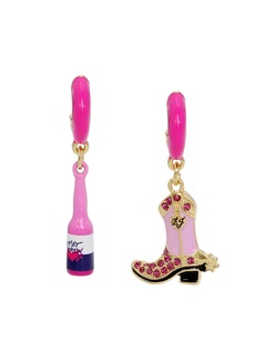 Betsey Johnson Faux Stone Cowgirl Mismatch Charm Huggie Earrings - Pink