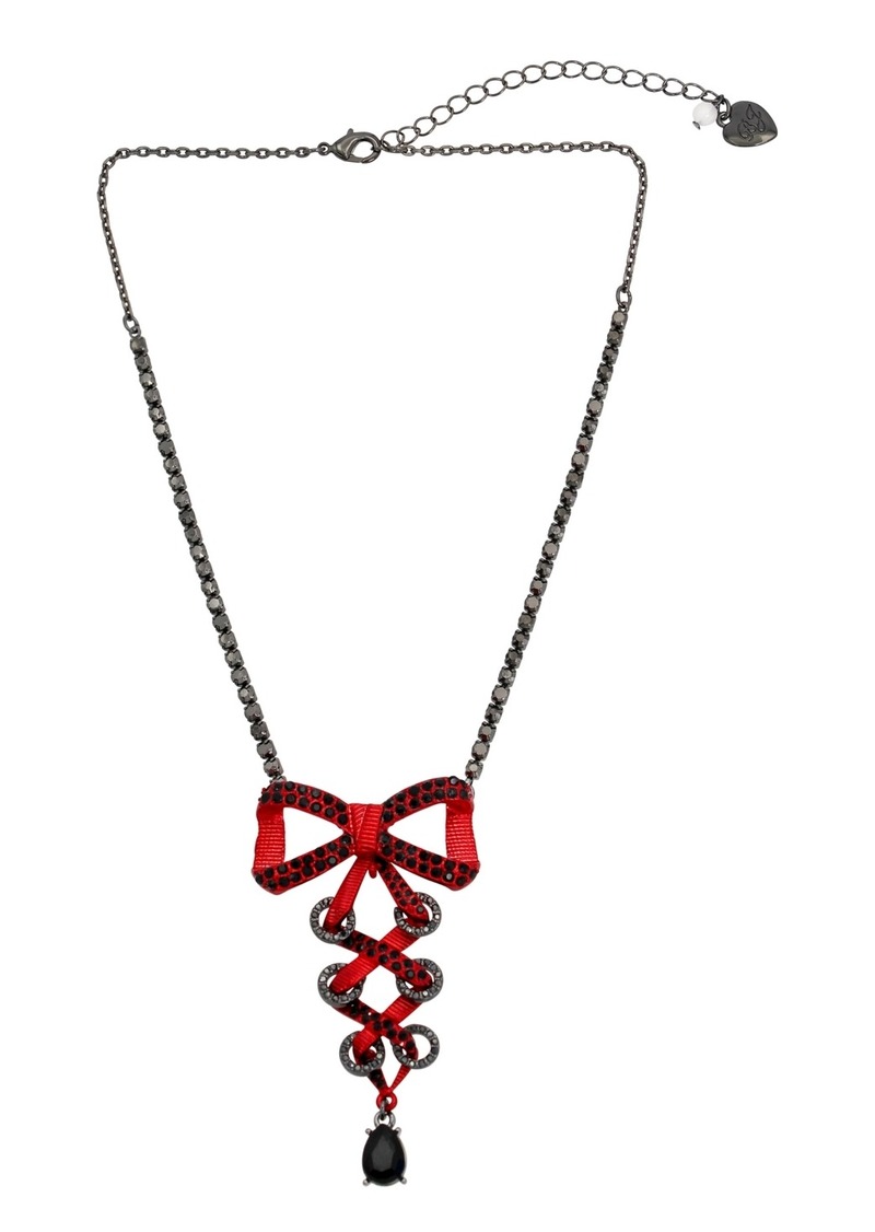 Betsey Johnson Faux Stone Fancy Bow Corset Pendant Necklace - Red/Hematite