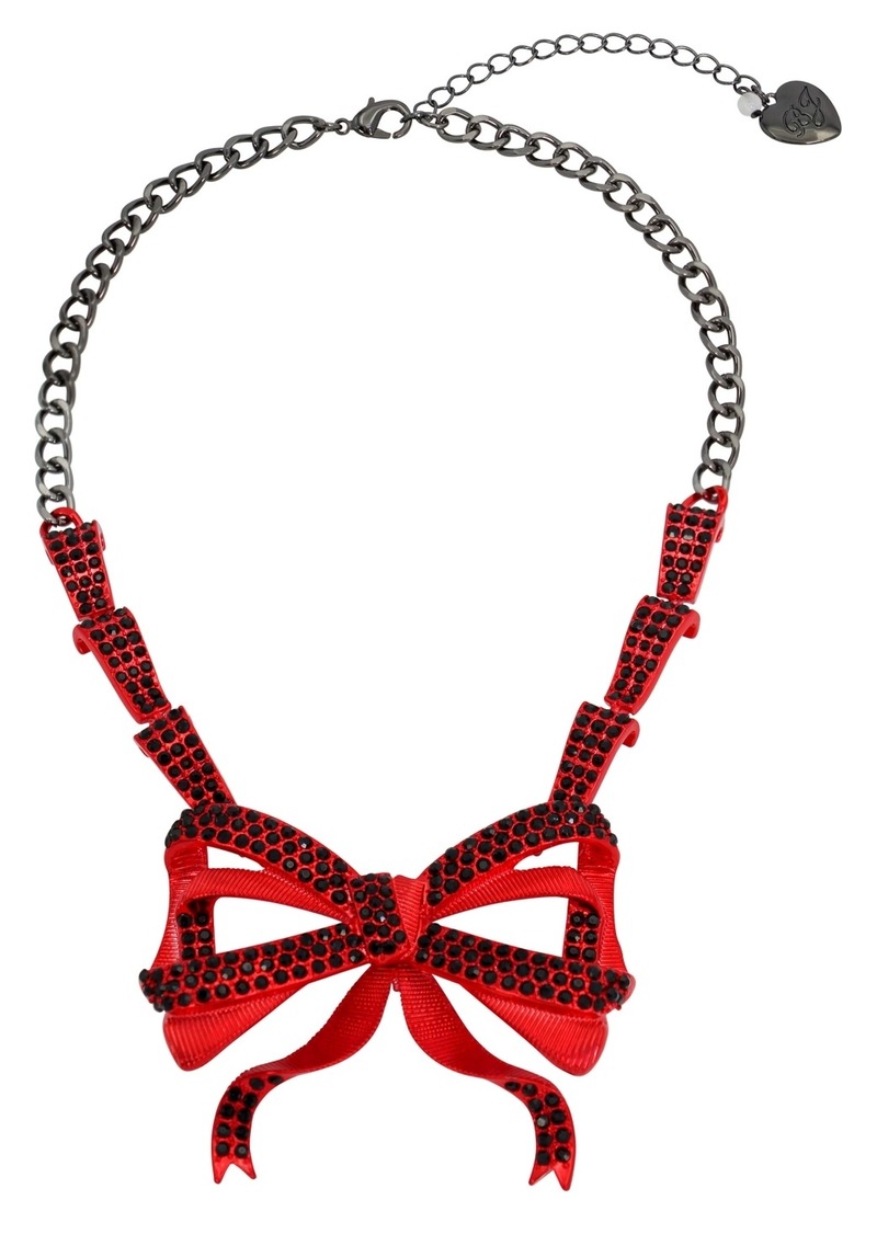 Betsey Johnson Faux Stone Fancy Bow Pendant Necklace - Red/Hematite