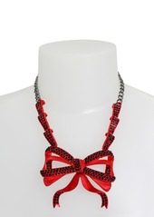 Betsey Johnson Faux Stone Fancy Bow Pendant Necklace - Red/Hematite