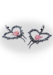 Betsey Johnson Faux Stone Heart Rose Drop Earrings - Pink/Hematite