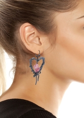 Betsey Johnson Faux Stone Heart Rose Drop Earrings - Pink/Hematite