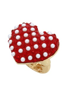 Betsey Johnson Faux Stone Imitation Pearl Heart Cocktail Ring - Red, Gold
