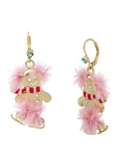 Betsey Johnson Faux Stone Jingle Bell Bling Christmas Gingerbread Skater Drop Earrings - Pink/Gold