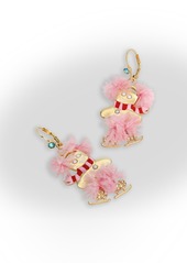 Betsey Johnson Faux Stone Jingle Bell Bling Christmas Gingerbread Skater Drop Earrings - Pink/Gold