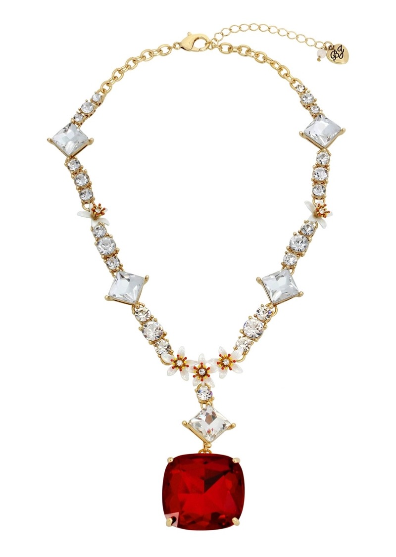 Betsey Johnson Faux Stone Jingle Bell Bling Christmas Stone Gem Pendant Necklace - Red/Gold