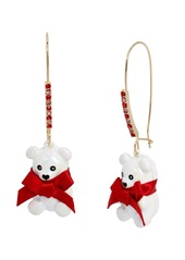 Betsey Johnson Faux Stone Jingle Bell Bling Cultivated Pearl Bear Dangle Earrings - White/Gold