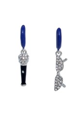 Betsey Johnson Faux Stone Midnight Magic Karaoke Mismatch Charm Huggie Earrings - Blue/Rhodium