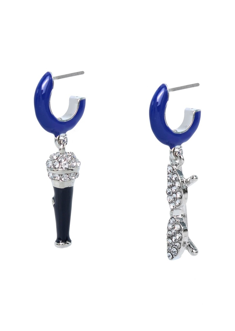 Betsey Johnson Faux Stone Midnight Magic Karaoke Mismatch Charm Huggie Earrings - Blue/Rhodium