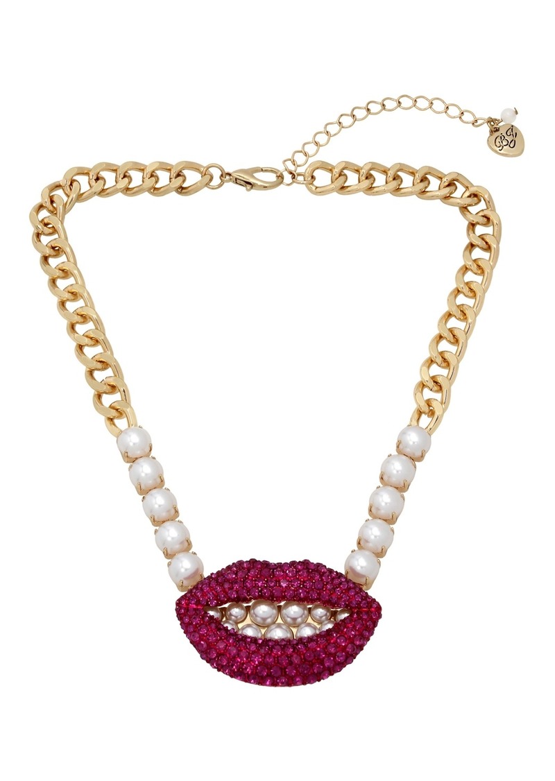 betsey johnson betsey johnson faux stone pave and imitation pearl lips necklace abveacb95f3 zoom