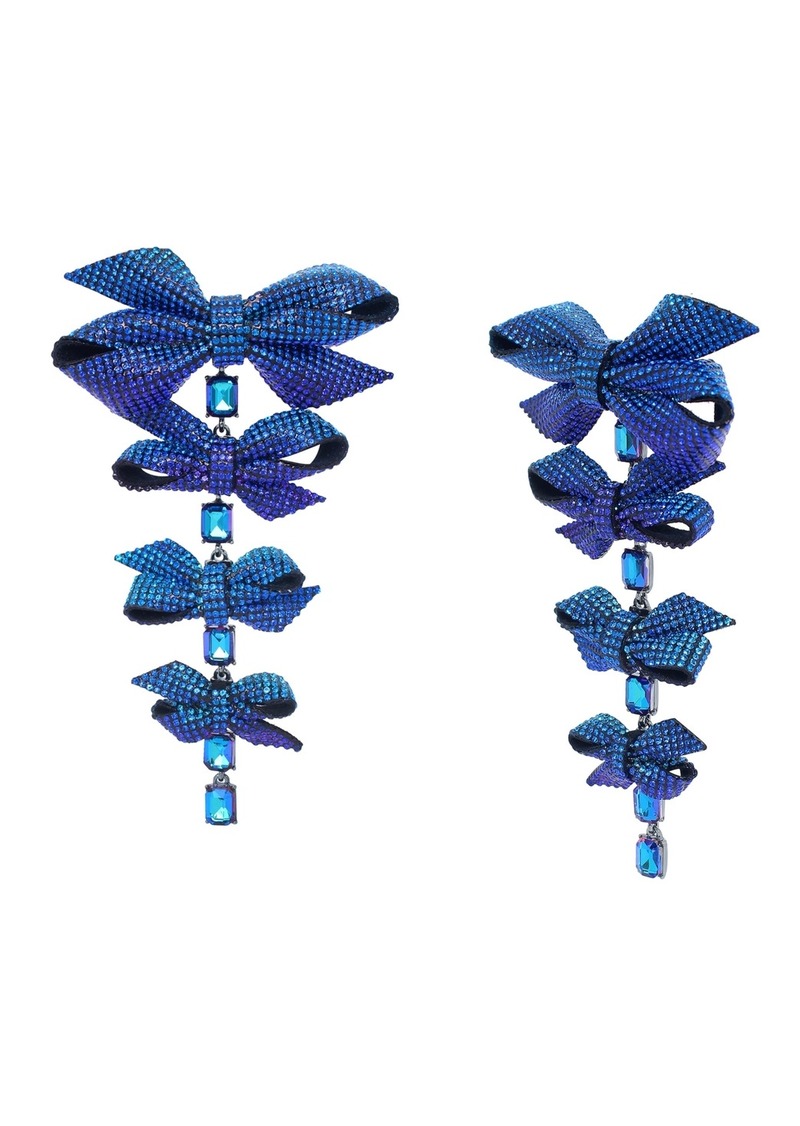 Betsey Johnson Faux Stone Pave Bow Linear Earrings - Blue/Hematite