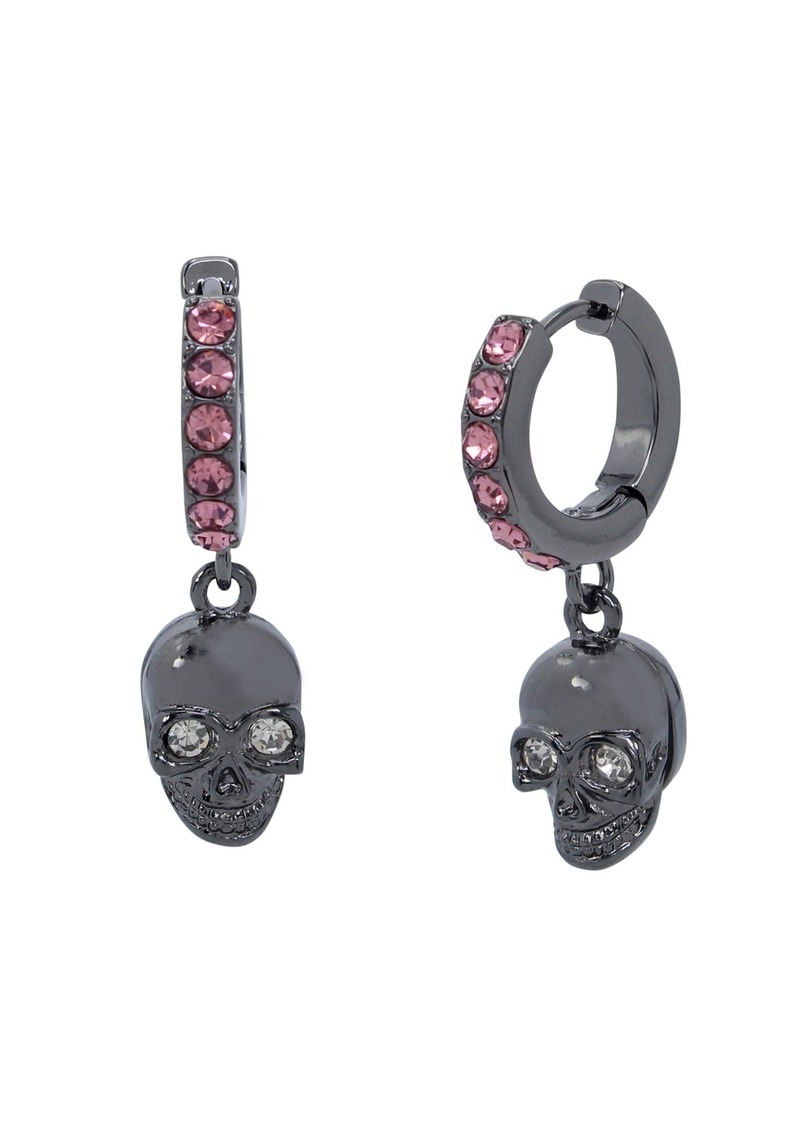 Betsey Johnson Faux Stone Skull Charm Huggie Earrings - Pink/Hematite