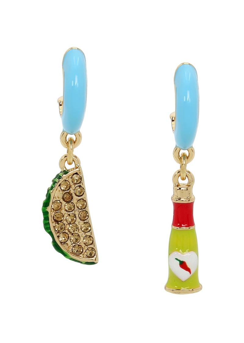 Betsey Johnson Faux Stone Taco Mismatch Charm Huggie Earrings - Green