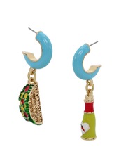 Betsey Johnson Faux Stone Taco Mismatch Charm Huggie Earrings - Green