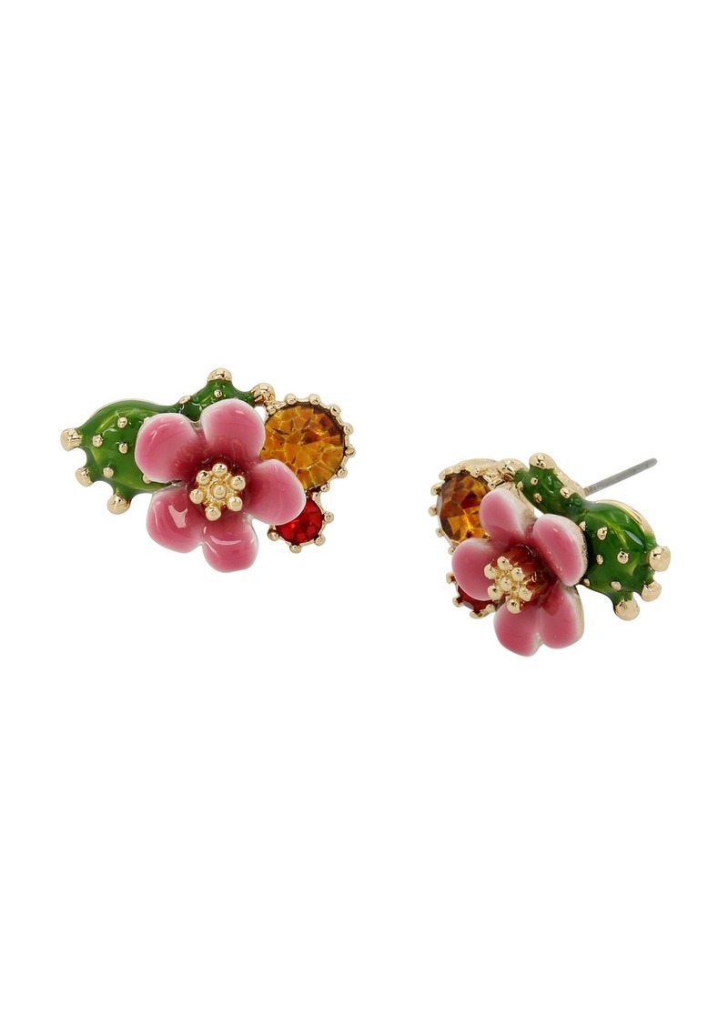 Betsey Johnson Faux Stone Tropical Flower Cluster Earrings - Fuchsia