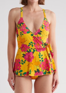Betsey Johnson Floral Faux Wrap Swim Dress in Floral Print at Nordstrom Rack