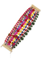 Betsey Johnson Gold-Tone Bead, Fireball & Fabric Rose Multi-Row Statement Bracelet